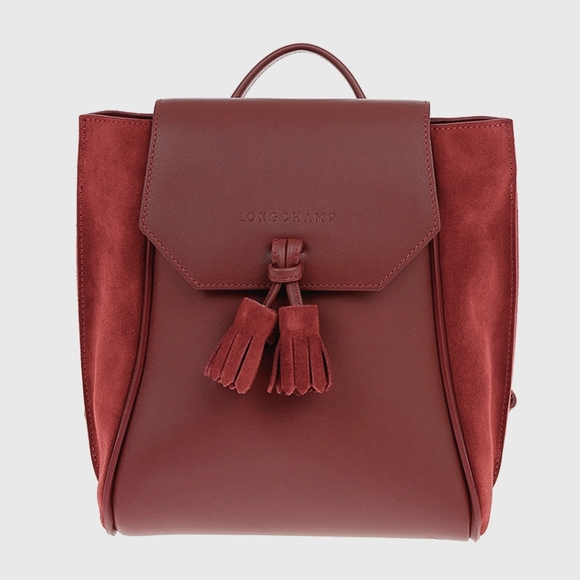 Longchamp Burgundy Suede & Leather Tassel Backpack - Picture 16 of 16